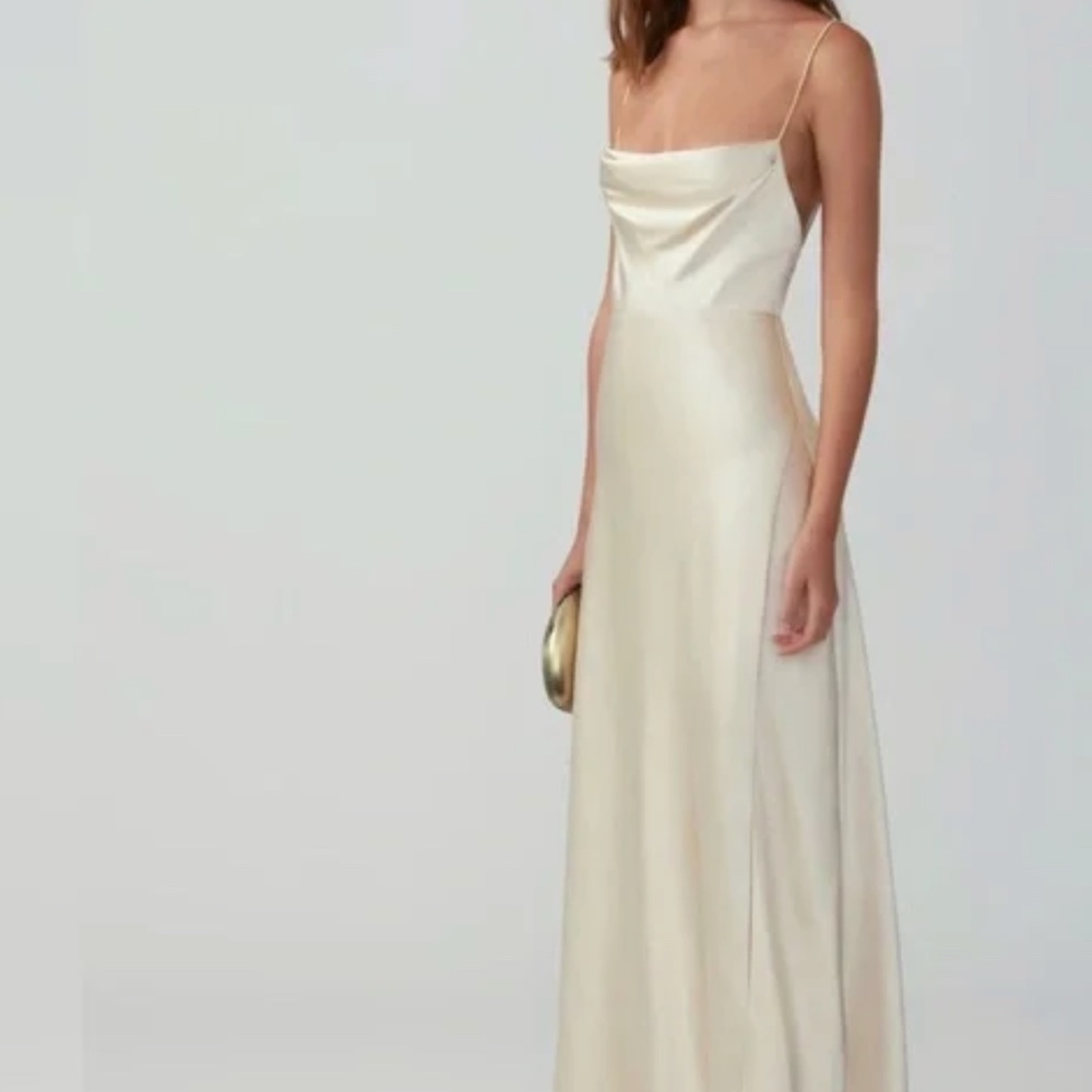 Fame and Partners Max Champagne Silk/Satin Draped gown